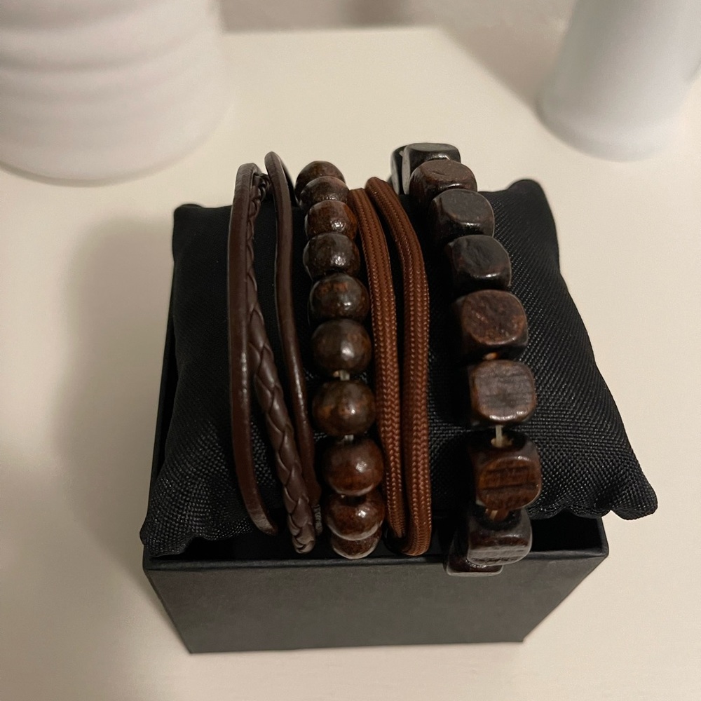 Brown Beaded Bracelet Set 4 piece